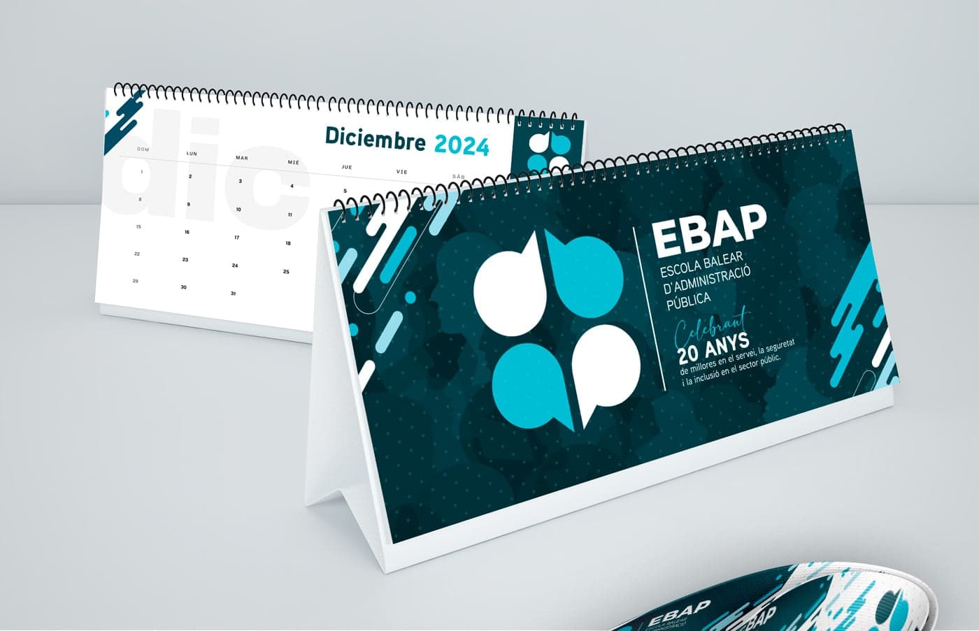 Desk calendars with the EBAP logo and the month of December 2024