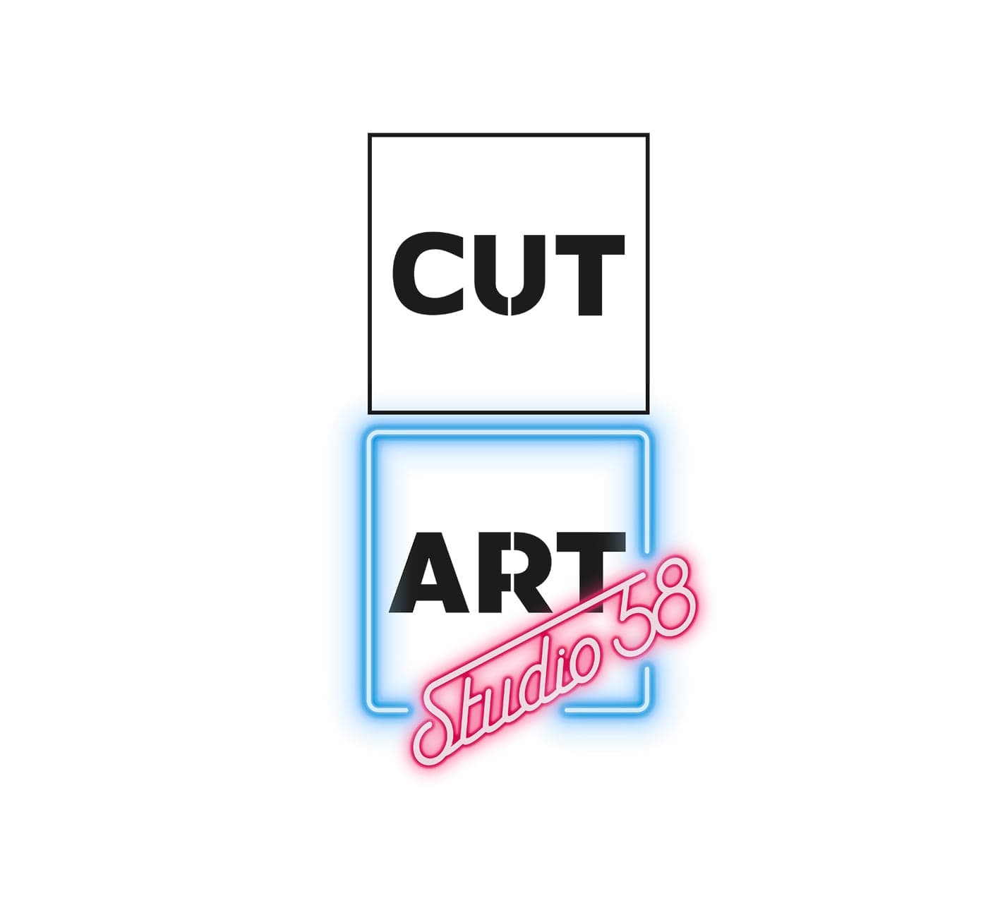 CUT ART Studio 58 logo in black and neon on a white background