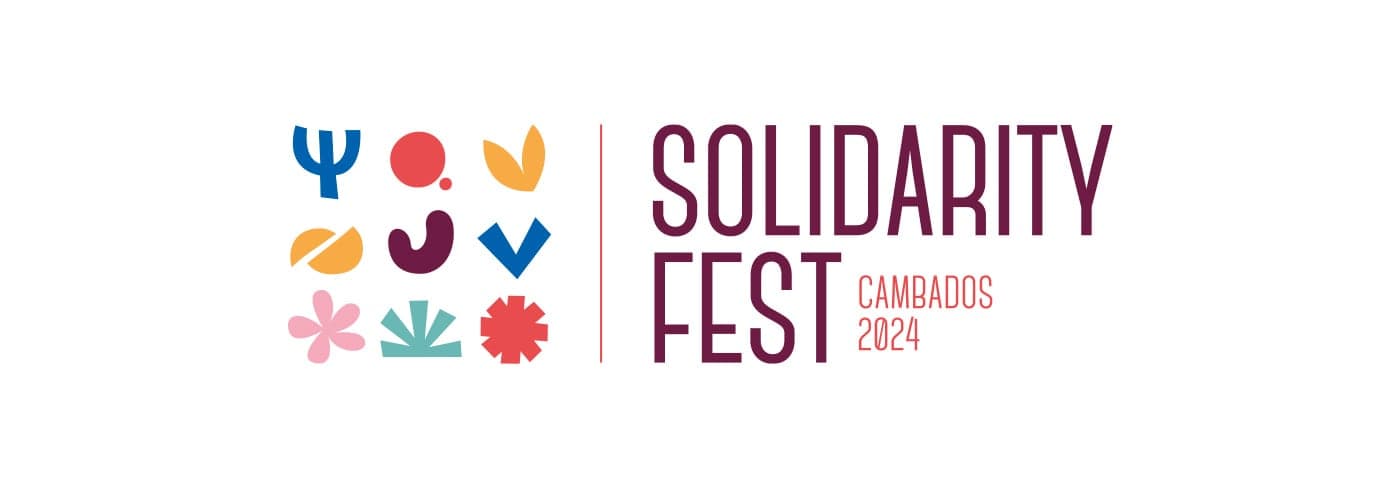 Logotipo horizontal Solidarity Fest Cambados 2024 con iconos geométricos de colores