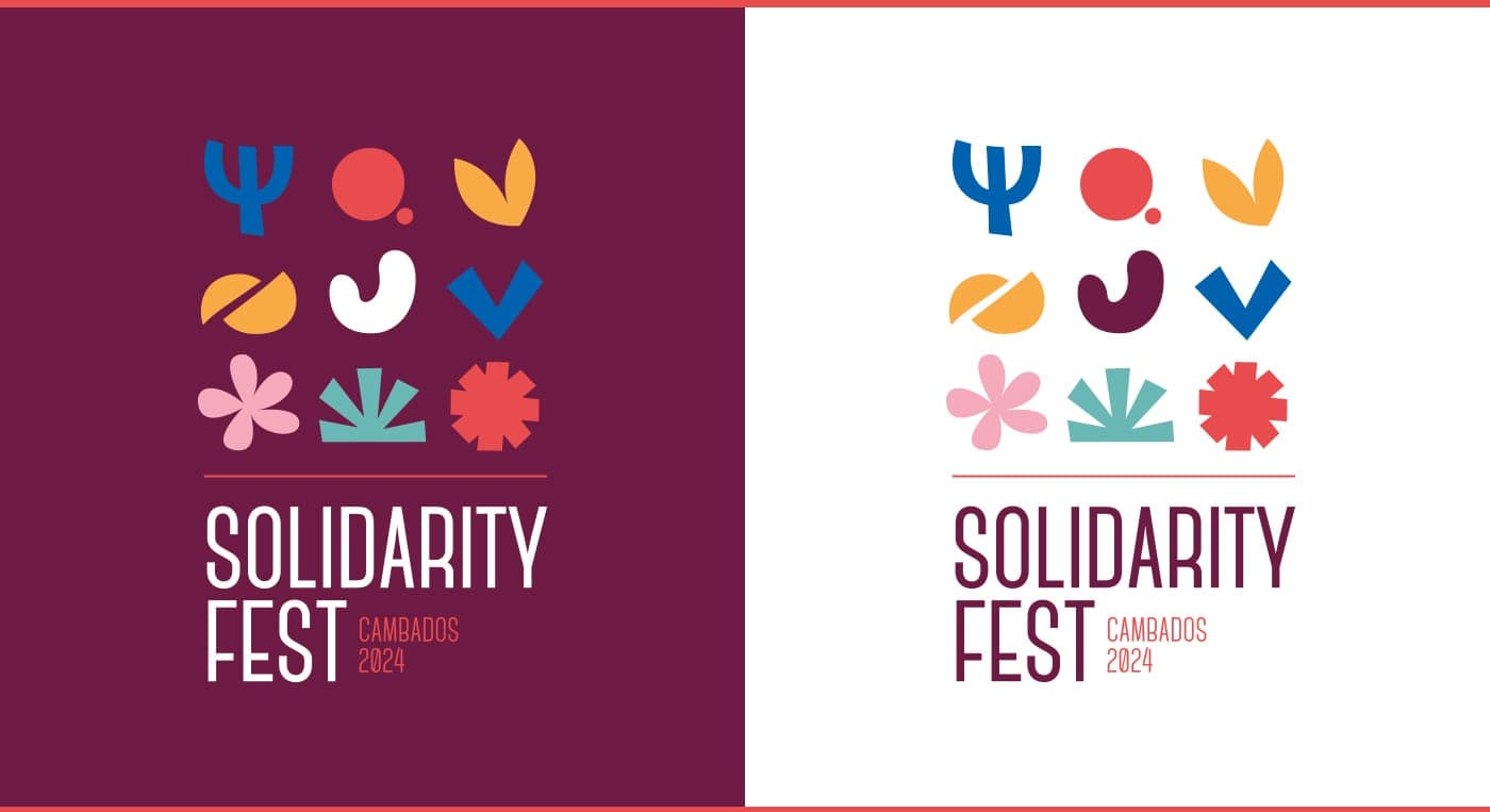 Logotipo en versión positiva y negativa sobre fondo granate y blanco