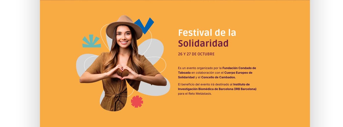 Sección Festival de la Solidaridad con foto de una mujer haciendo un gesto de corazón