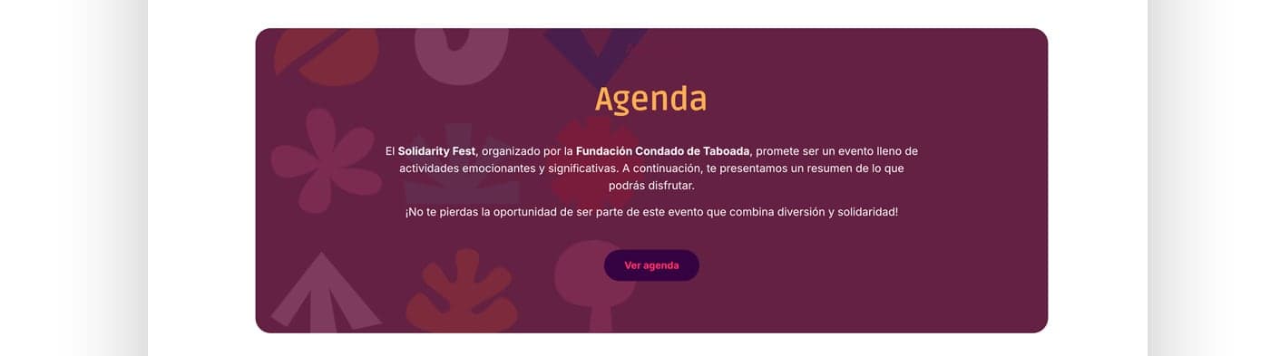Sección Agenda sobre fondo granate con los iconos de la marca