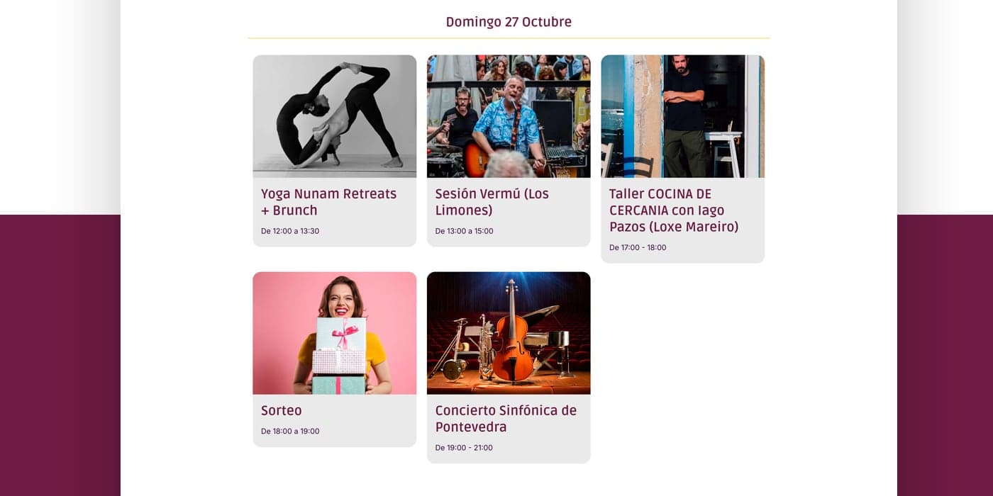 Sección de talleres y actividades del domingo 27 de octubre
