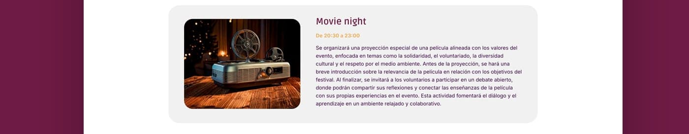Sección Movie night con un proyector de cine antiguo