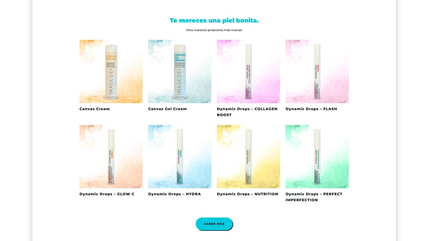 Quadrícula de productes a la pàgina web de la botiga