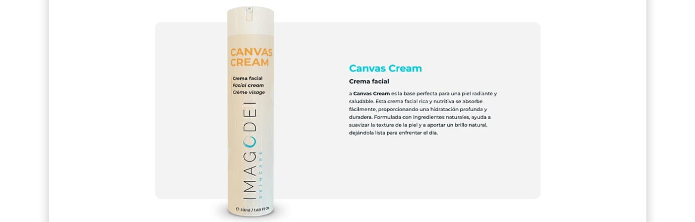 Fitxa de producte web de la crema facial Canvas Cream