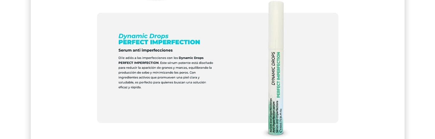 Fitxa de producte web del sèrum Dynamic Drops Perfect Imperfection