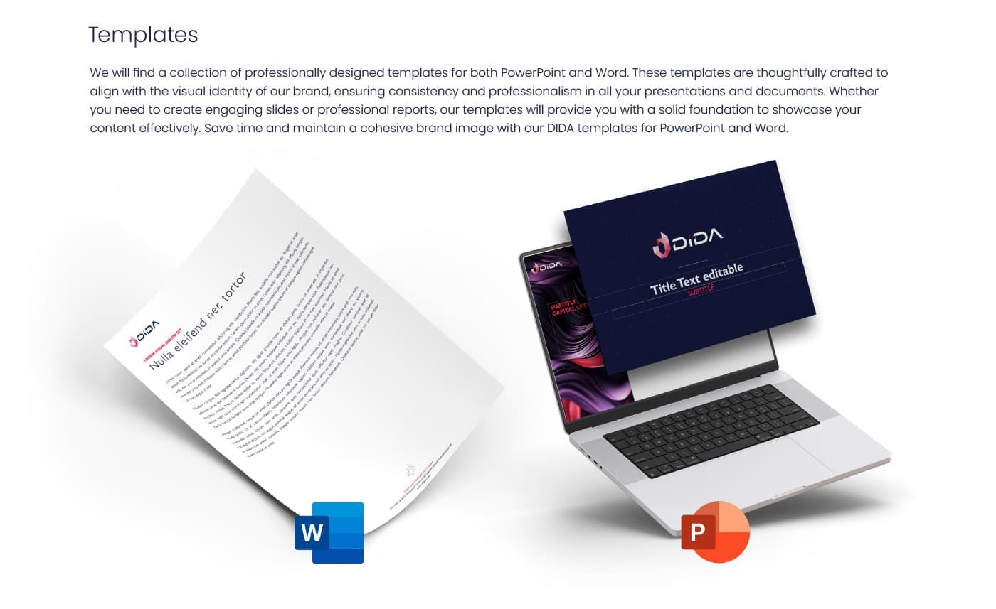 Mockup de plantillas de Word y PowerPoint con la identidad de marca