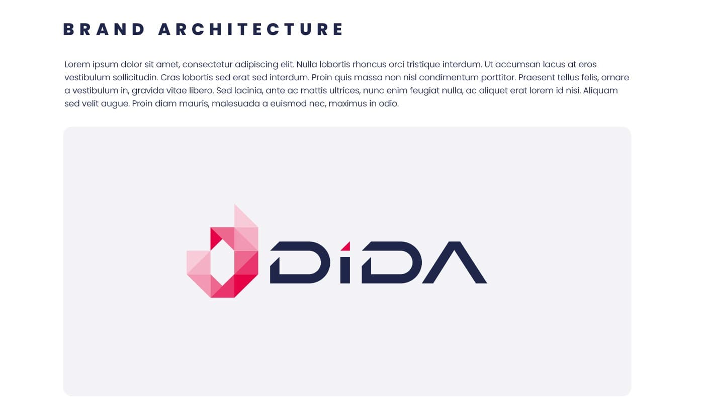 Diagrama de arquitectura de marca con símbolo y wordmark Dida Travel