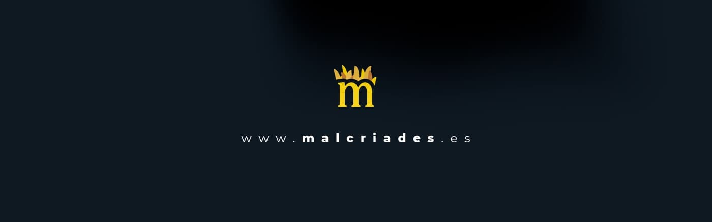 Aplicación del isotipo en amarillo sobre fondo negro junto a la dirección web www.malcriades.es
