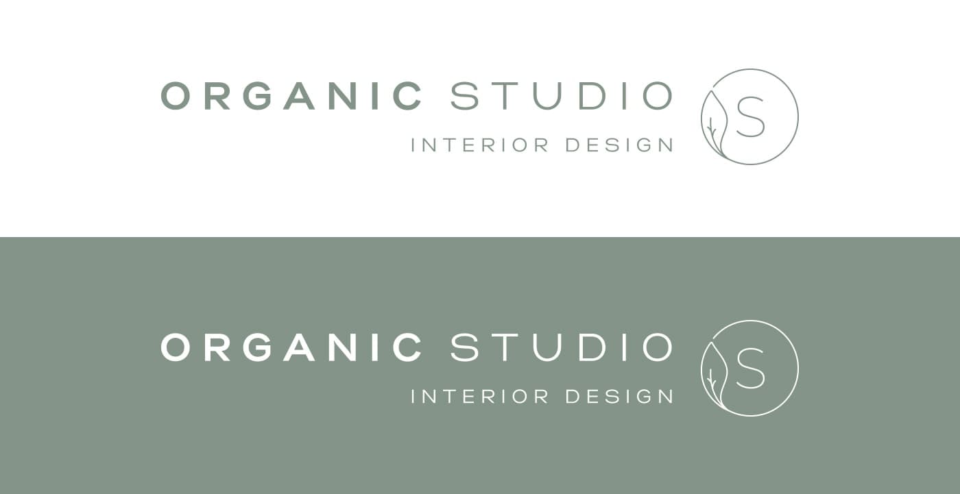 Dos versiones del logotipo horizontal sobre fondo blanco y verde salvia