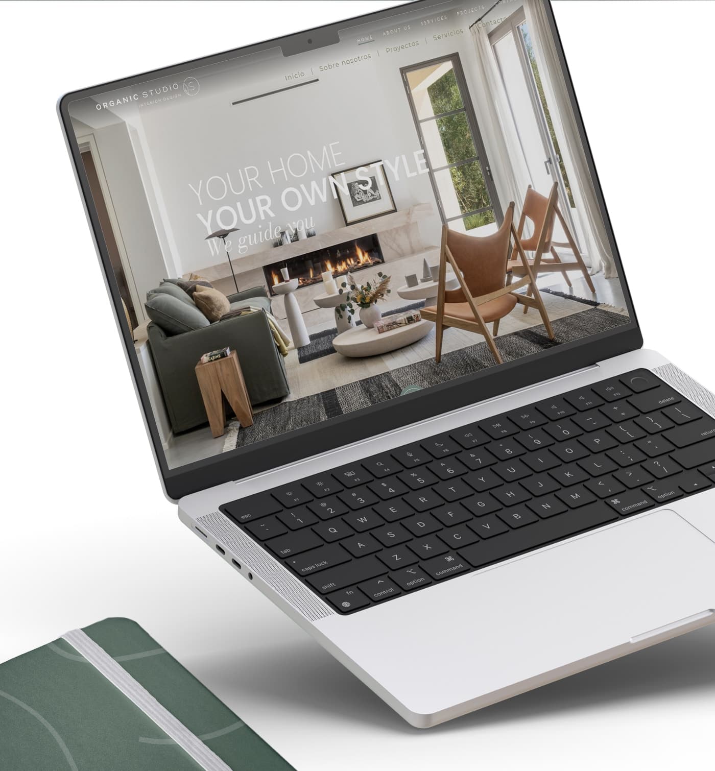 Mockup de portátil con la web y el eslogan Your Home, Your Own Style