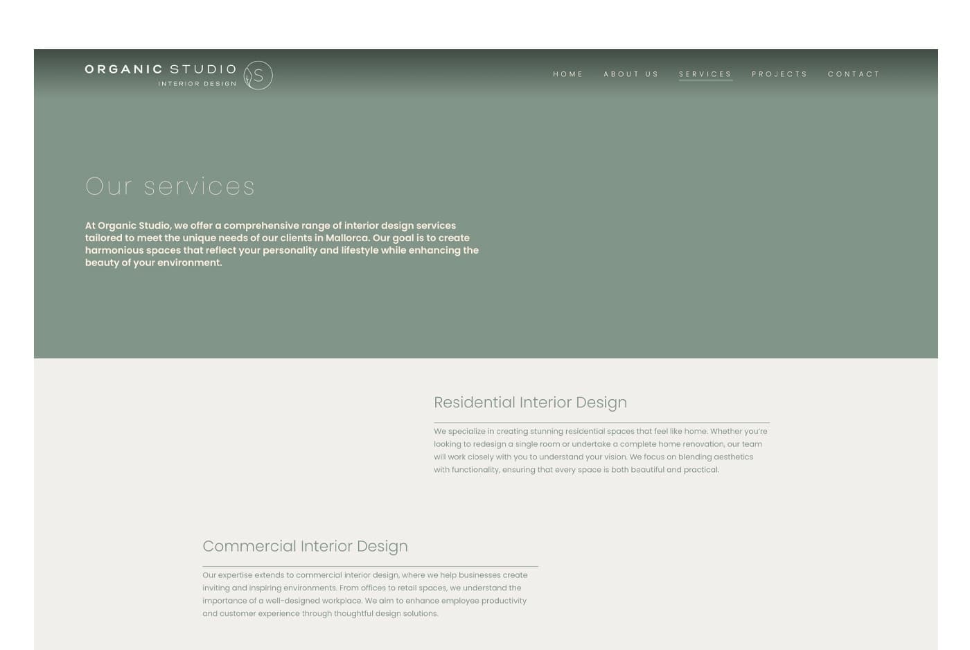 Cabecera de la página de servicios de Organic Studio