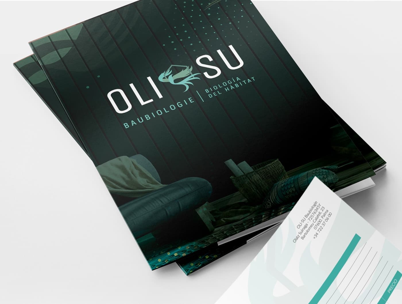 Corporate dossier covers with the logo on a dark green background