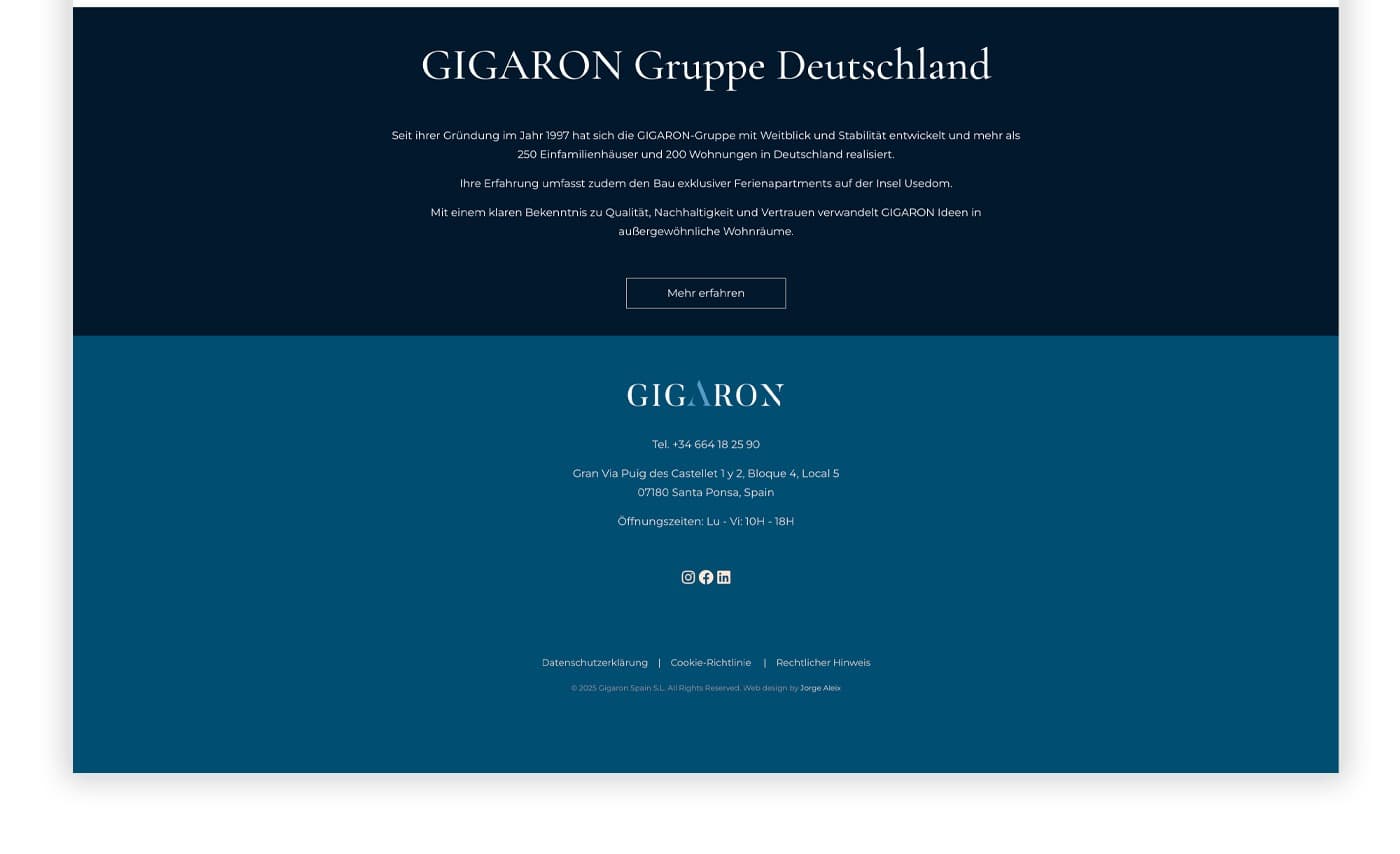 Bloc final sobre GIGARON Gruppe Deutschland i peu de pàgina corporatiu