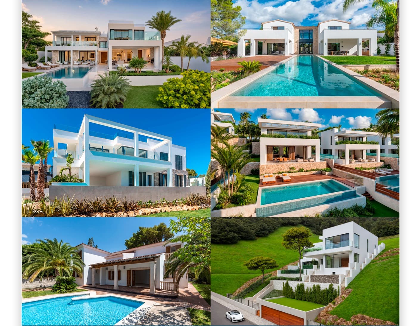 Collage de fotografies de viles de luxe amb piscina al sud de Mallorca