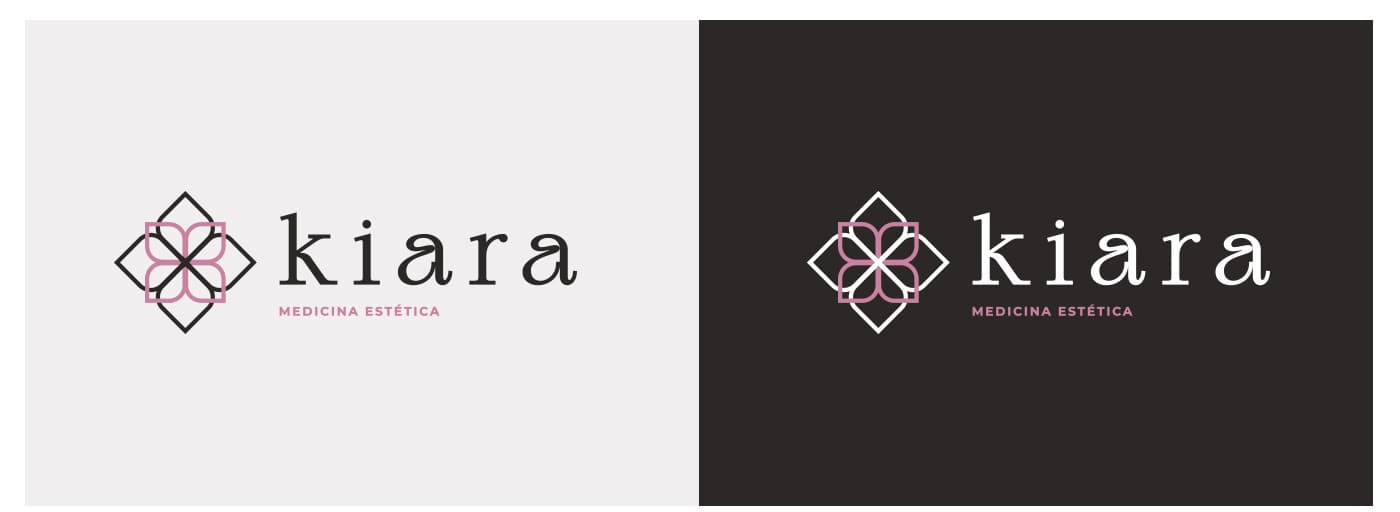 Horizontal Kiara logo on a light background and a dark background