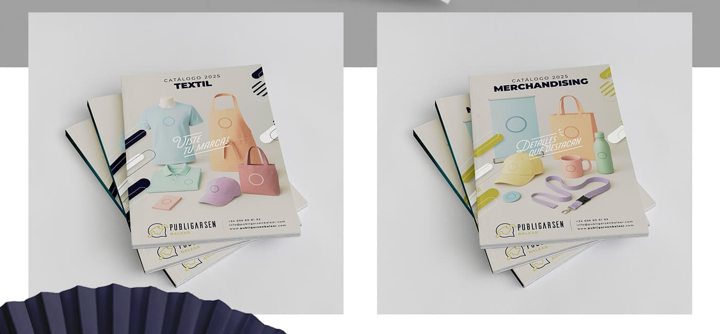 Catálogos de merchandising y textil con productos en tonos pastel