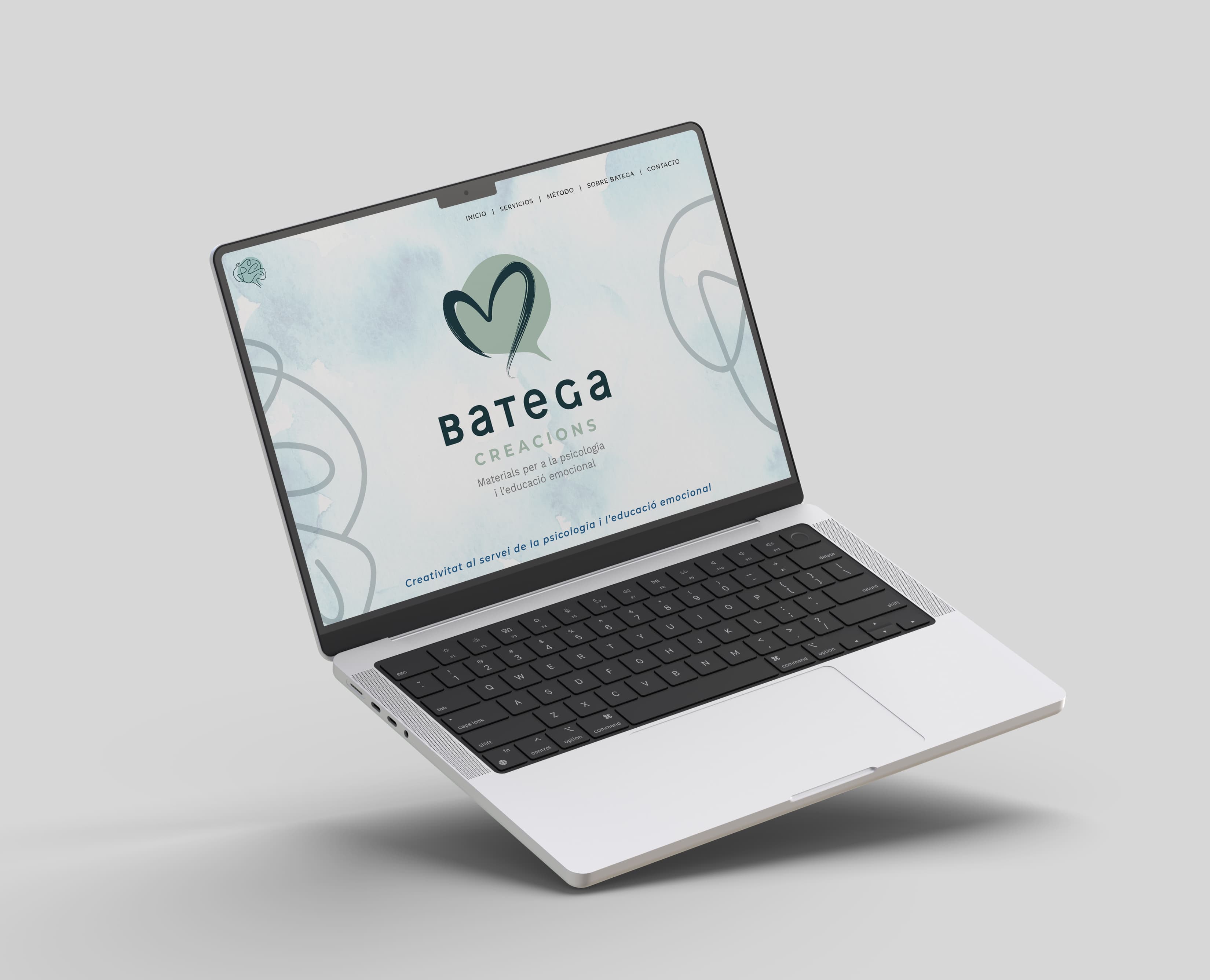 Mockup del logotipo en pantalla de portátil con fondo de acuarela verde