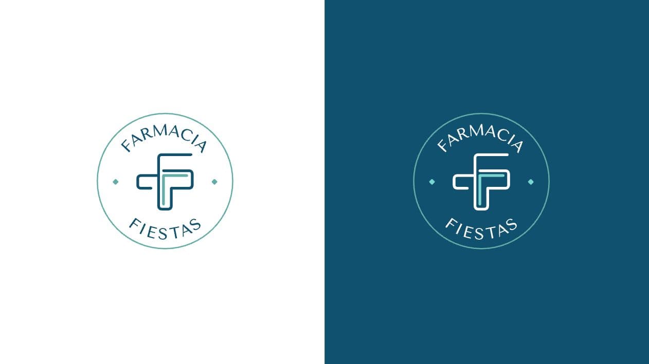 Segell circular de contorn fi amb el logotip de Farmacia Fiestas