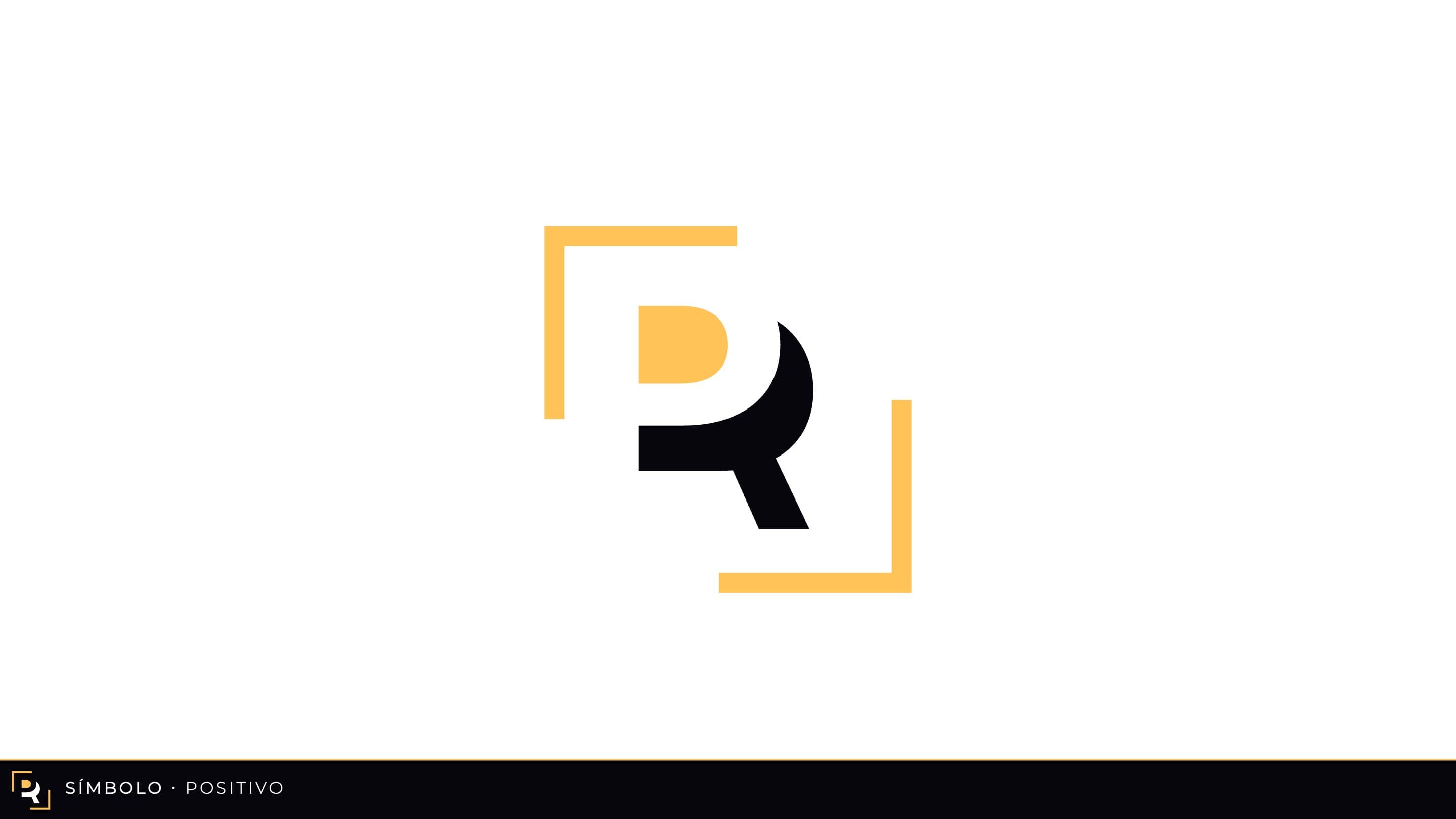 Brand symbol in black and yellow on a white background