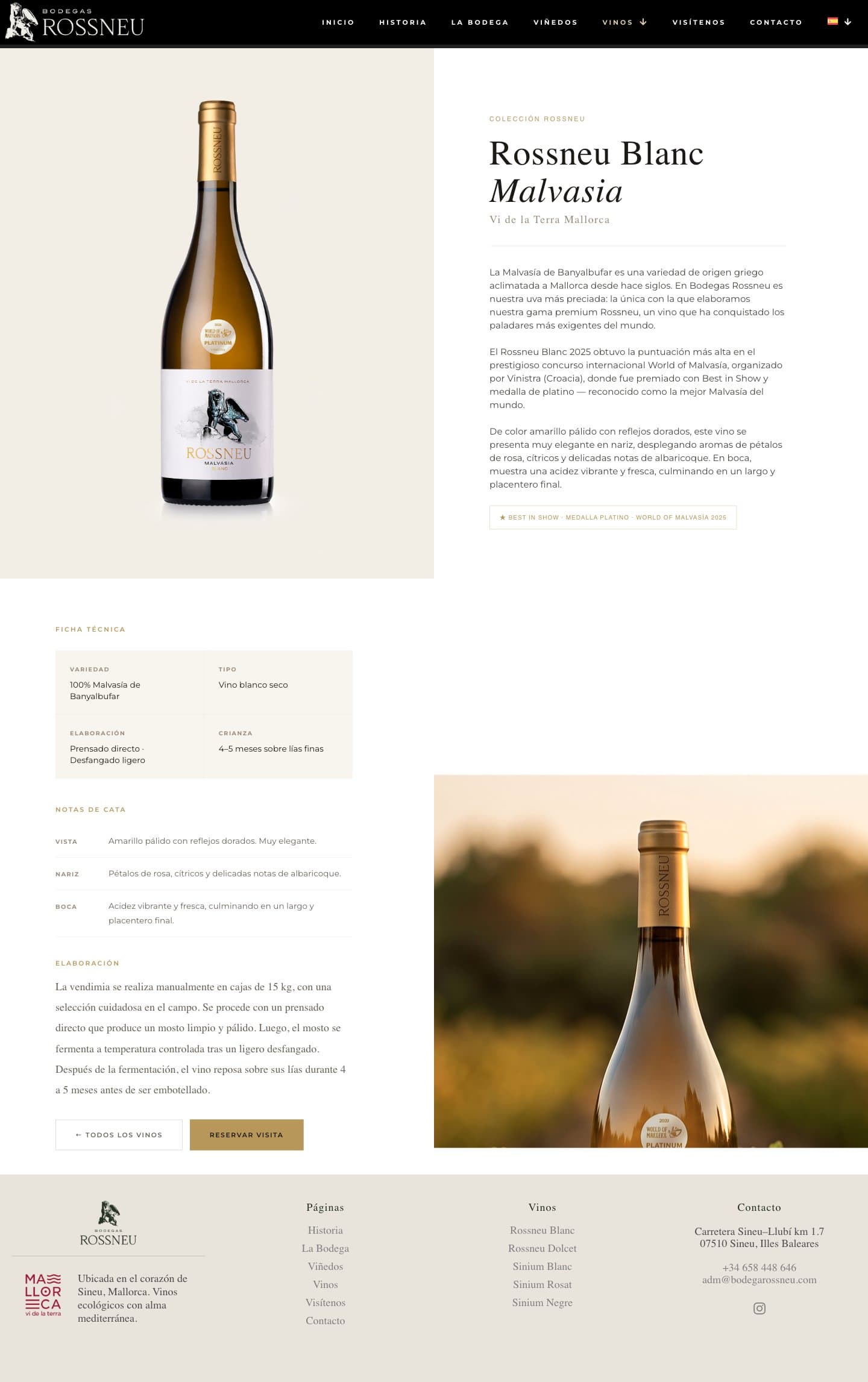 Fitxa de producte del Rossneu Blanc Malvasia amb foto de l'ampolla
