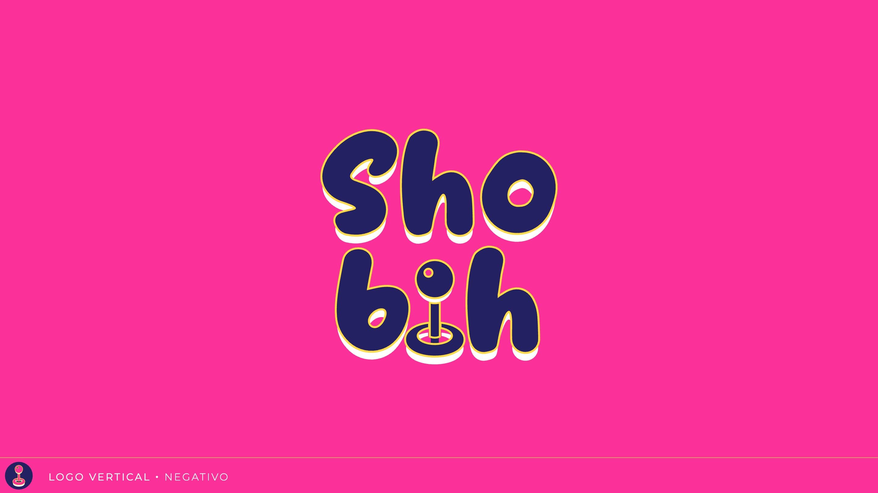 Logotipo Shobih vertical en negativo sobre fondo rosa