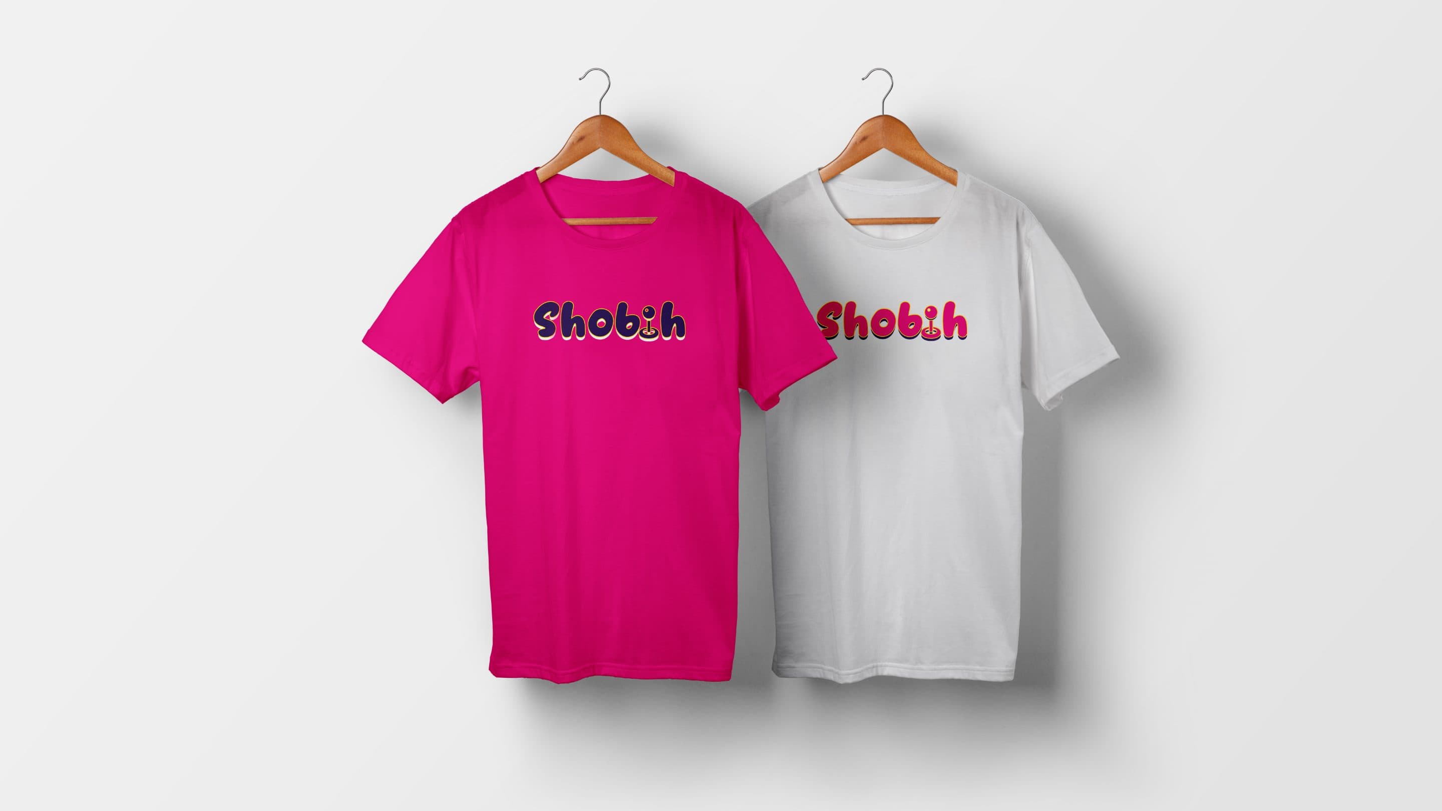 Camisetas rosa y blanca con el logotipo Shobih estampado