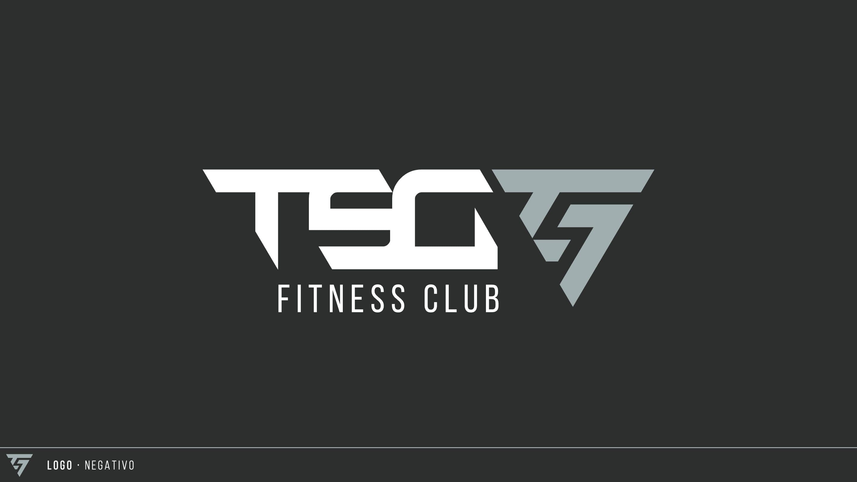 TSG Fitness Club logotype in negative version in white and grey on a dark background