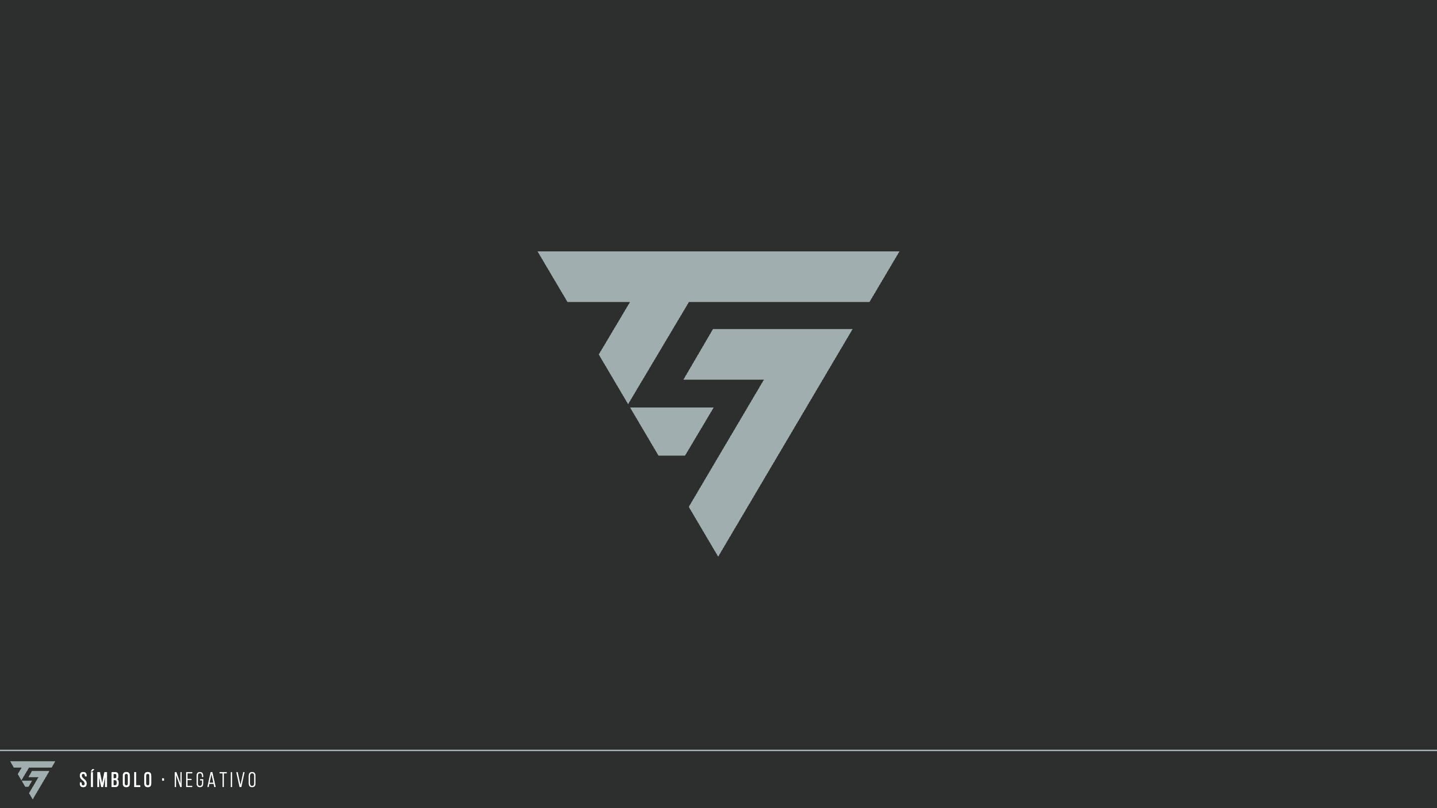 Brand's triangular symbol in grey on a dark background